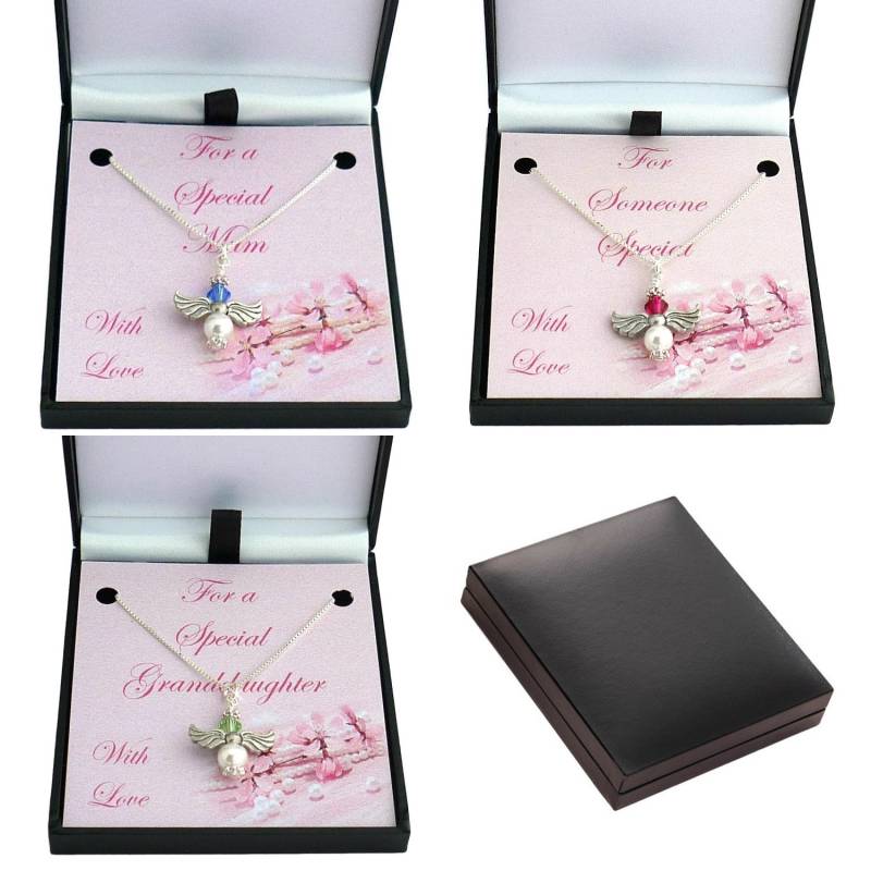 Geburtsstein Engel Halskette, Sterling Silber Kette. Geschenkkarte Für Besondere Mama, Enkelin, Nichte, Schwester, Patin, Freundin Oder Mama von Jewels4girls