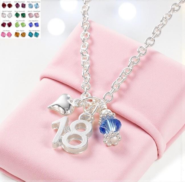 Geburtsstein-Halskette Mit 18 Anhänger, Geschenkbox Für Tochter, Schwester, Nichte Usw. Geschenk Zum 18.geburtstag Ein Mädchen, Eine Frau von Jewels4girls