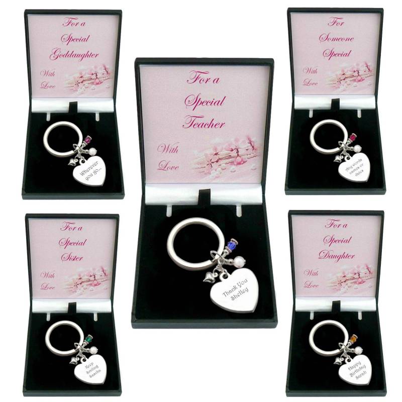 Geburtsstein-Herz-Schlüsselanhänger Mit Gravur in Einer Personalisierten Geschenk-Box Für Tochter, Schwester, Lehrer, Mutter, Mama, Tante, Nichte von Jewels4girls