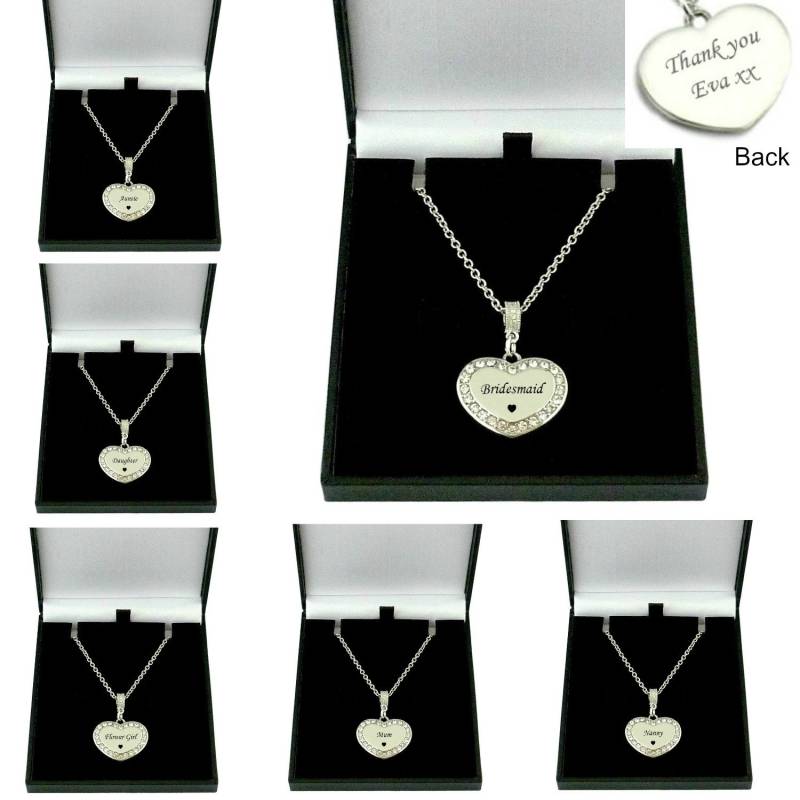 Glitzernde Herz Halskette Für Schwester, Mutter, Tochter, Nanny, Mama, Brautjungfer, Blumenmädchen, Tante. Graviert, Personalisiert von Jewels4girls