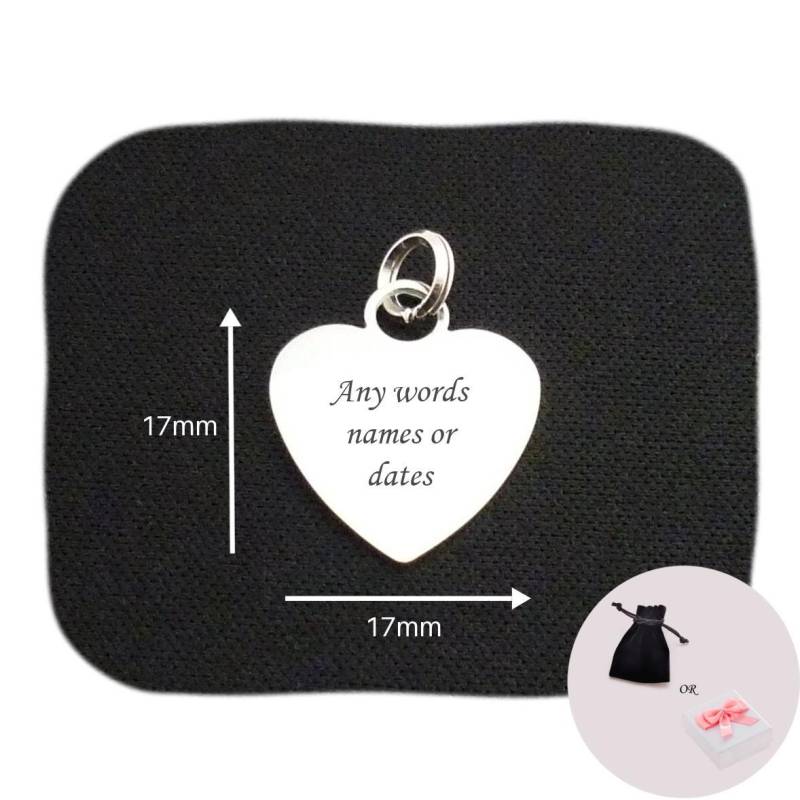 Graviertes Herz Charm Mit Beliebiger Gravur, Edelstahl An Einem Spaltring. Personalisierter Anhänger Worten, Namen Oder Daten von Jewels4girls