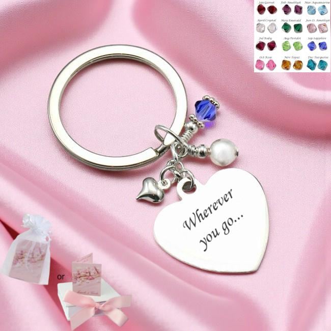Herz Schlüsselanhänger, Geburtsstein & Perle Mit Gratis Gravur. Personalisiertes Geschenk von Jewels4girls