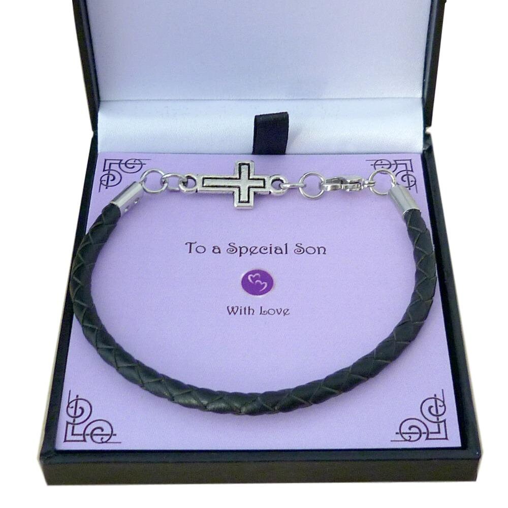 Kreuzanhänger Aus Leder Für Junge, Geschenk Zur Kommunion, Taufe, Taufe. Speziellen Jungen, Bruder, Sohn, Patensohn Usw von Jewels4girls