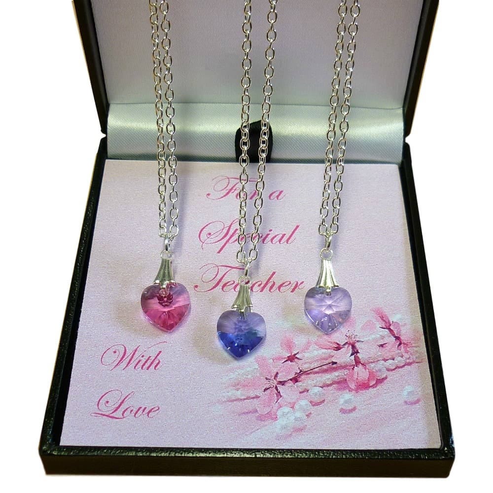 Lehrer Danke Geschenk, Kristall Herz Halskette, Schmuck, Farbwahl von Jewels4girls