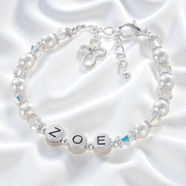 Mädchen Armband Mit Kristallen Und Perlen. Taufe, Erstkommunion, Taufgeschenk von Jewels4girls