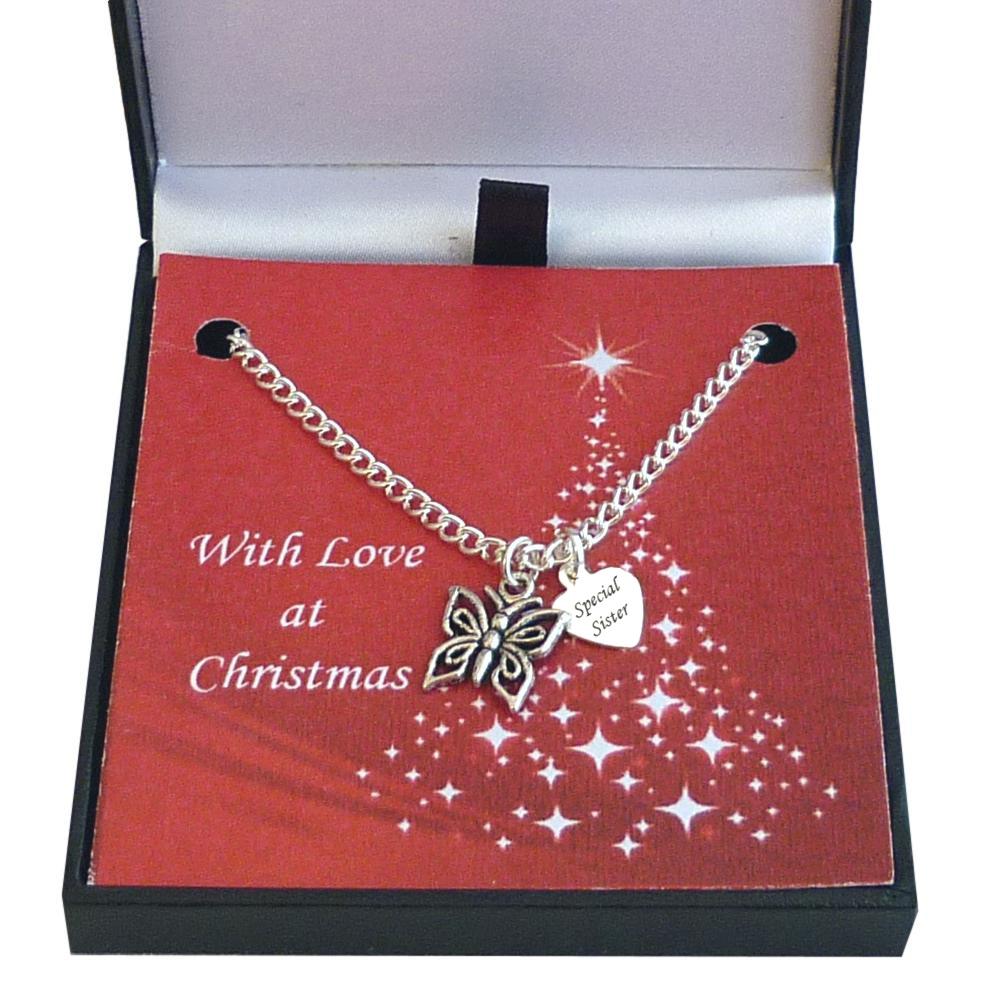 Mädchen-Weihnachtshalskette Mit Schmetterling-Anhänger Graviertem Stg-Silberanhänger Für Tochter, Schwester, Freundin, Nichte, Mutter, Kindermädchen von Jewels4girls