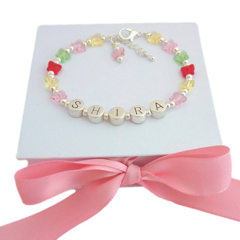 Mädchens Personalisierte Name Armband Mit Schönen Kristall Schmetterlingen. Kinder Schmuck von Jewels4girls