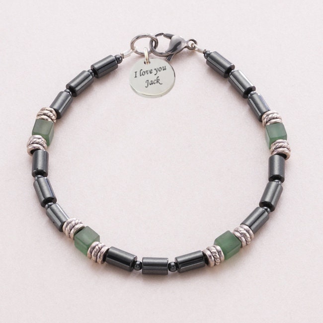 Man's Healing, Hämatit Und Aventurin Armband Mit Graviertem Silberanhänger von Jewels4girls