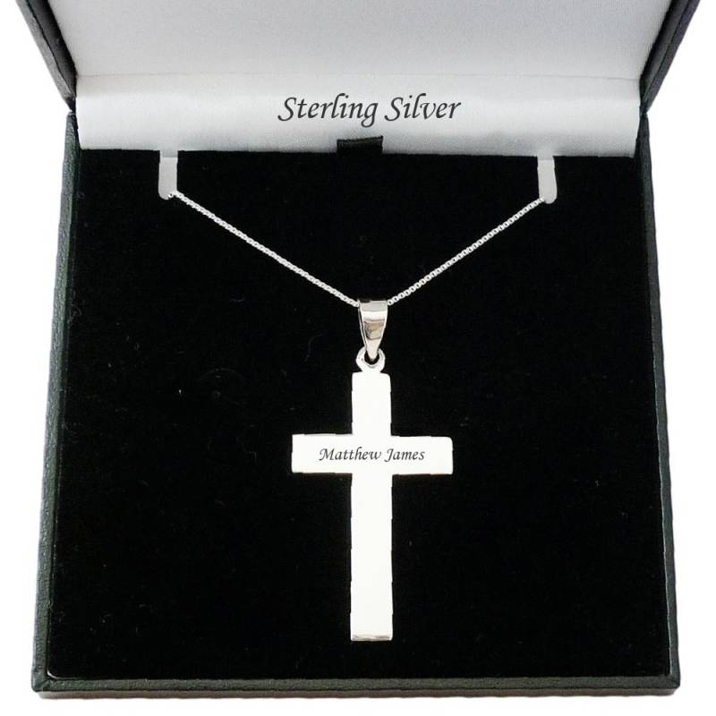 Massive Silber Kreuz Halskette Mit Gravur, Sterling Silber, Personalisiertes Großes von Jewels4girls