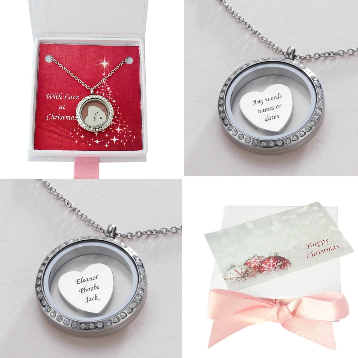 Memory Locket Mit Personalisierten Charme, Geschenk Verpackt Für Weihnachten. Floating Heart Charm, Gravur von Jewels4girls
