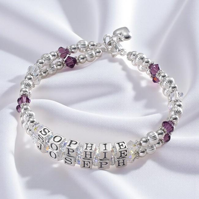 Mütter Armband Mit Zwei Kinder Namen Auf Strängen. 925 Sterling Silber. Geschenk Für Mama, Mama Oder Mutter von Jewels4girls