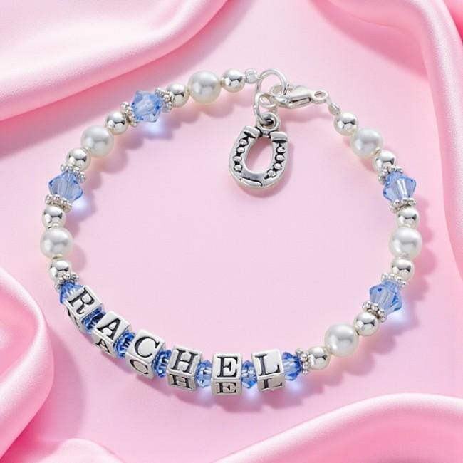 Namensarmband Aus 925Er Silber Mit Hufeisenanhänger. Personalisierte Armbänder Für Mädchen von Jewels4girls