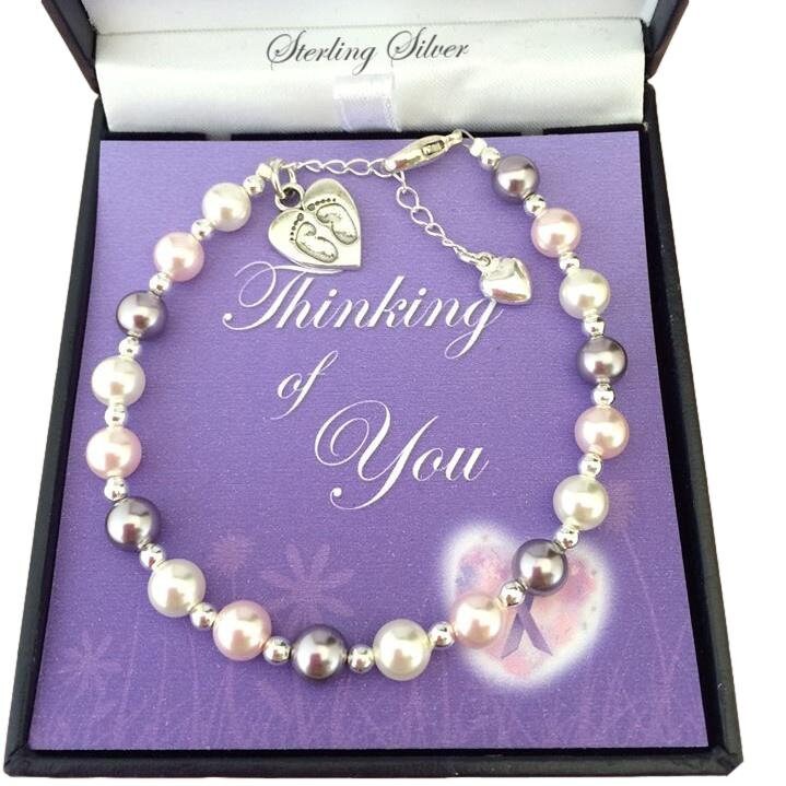 Perle & Sterling Silber Fußabdrücke Auf Ihrem Herz Armband. Ich Denke An Dich Geschenk von Jewels4girls