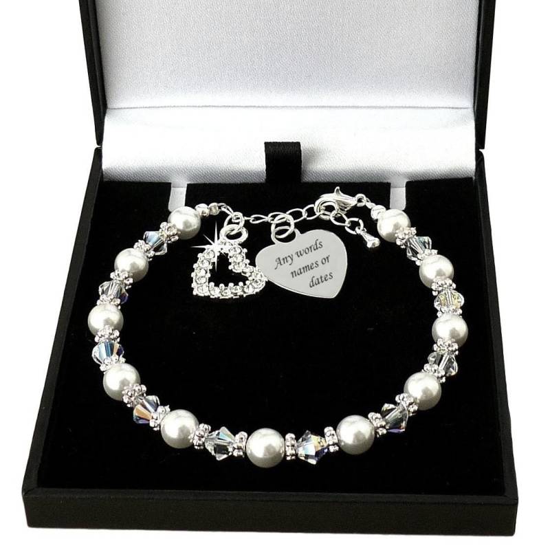 Perlen Armband Für Brautjungfer, Blumenmädchen, Trauzeugin. Personalisiert Mit Gravur Ihrer Wahl von Jewels4girls