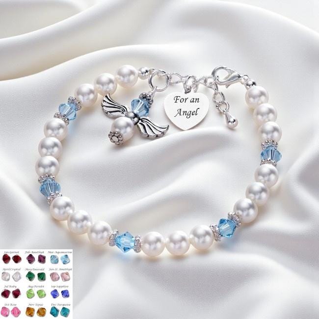 Personalisierte Birthstone Engel Armband Mit Graviertem Herz. Sympathie Geschenkidee von Jewels4girls