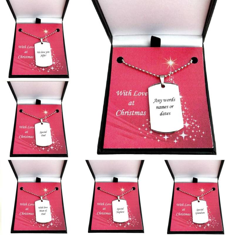 Personalisierte Dog Tag Halskette Für Männer Und Jungen in Einer Weihnachtsgeschenk-Box Mit Beliebiger Gravur. Hochwertige Hundemarke Aus von Jewels4girls