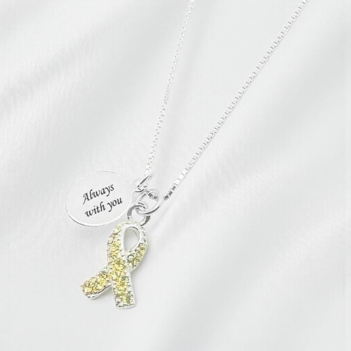 Personalisierte Gelbe Kristall Schleife Halskette Mit Gravur, Sterling Silber. Erinnerungsgeschenk, Trost, Trauerkarte, Sympathiegeschenk von Jewels4girls