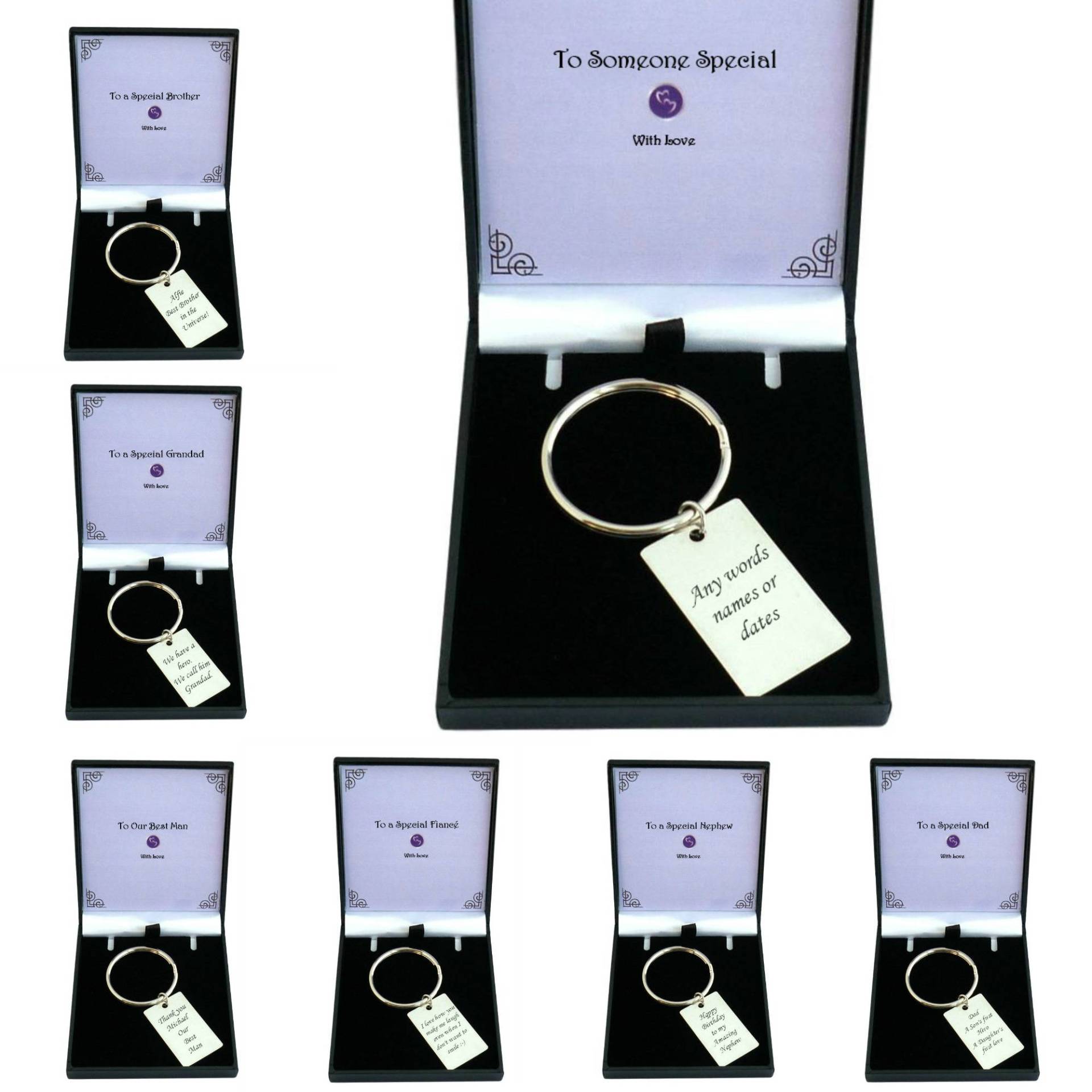 Personalisierte Gravierte Schlüsselrings Für Männer Und Jungen, in Geschenkbox Vater, Sohn, Bruder, Neffe, Opa, Paten, Ehemann, Papa, Patensohn Usw von Jewels4girls
