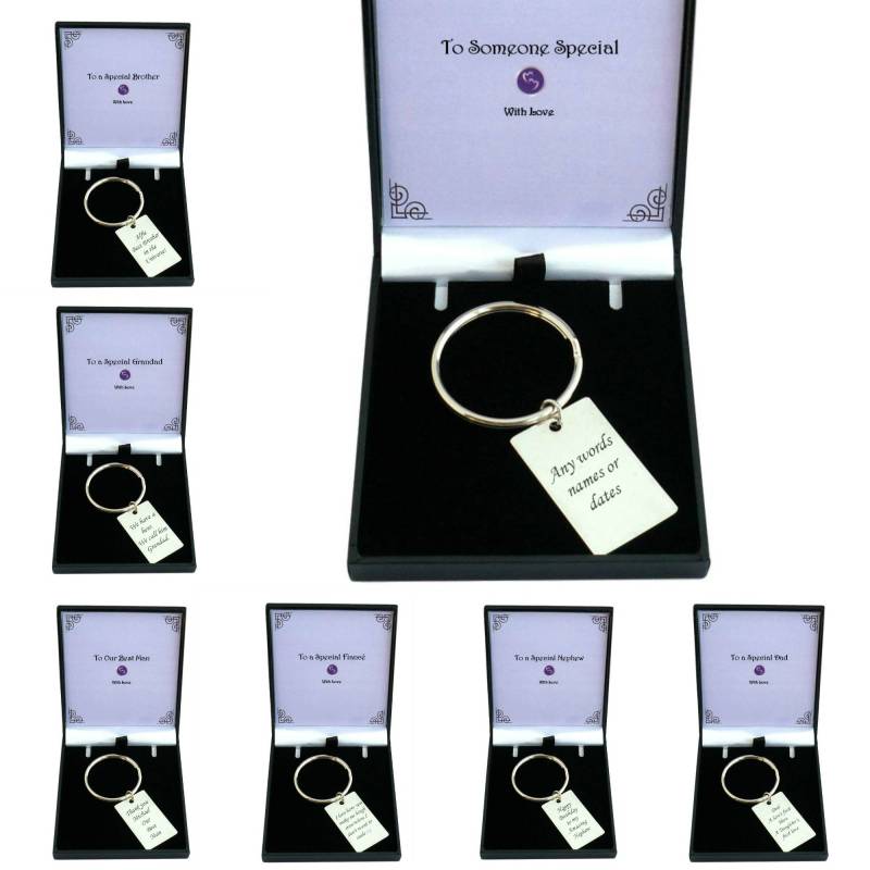 Personalisierte Gravierte Schlüsselrings Für Männer Und Jungen, in Geschenkbox Vater, Sohn, Bruder, Neffe, Opa, Paten, Ehemann, Papa, Patensohn Usw von Jewels4girls