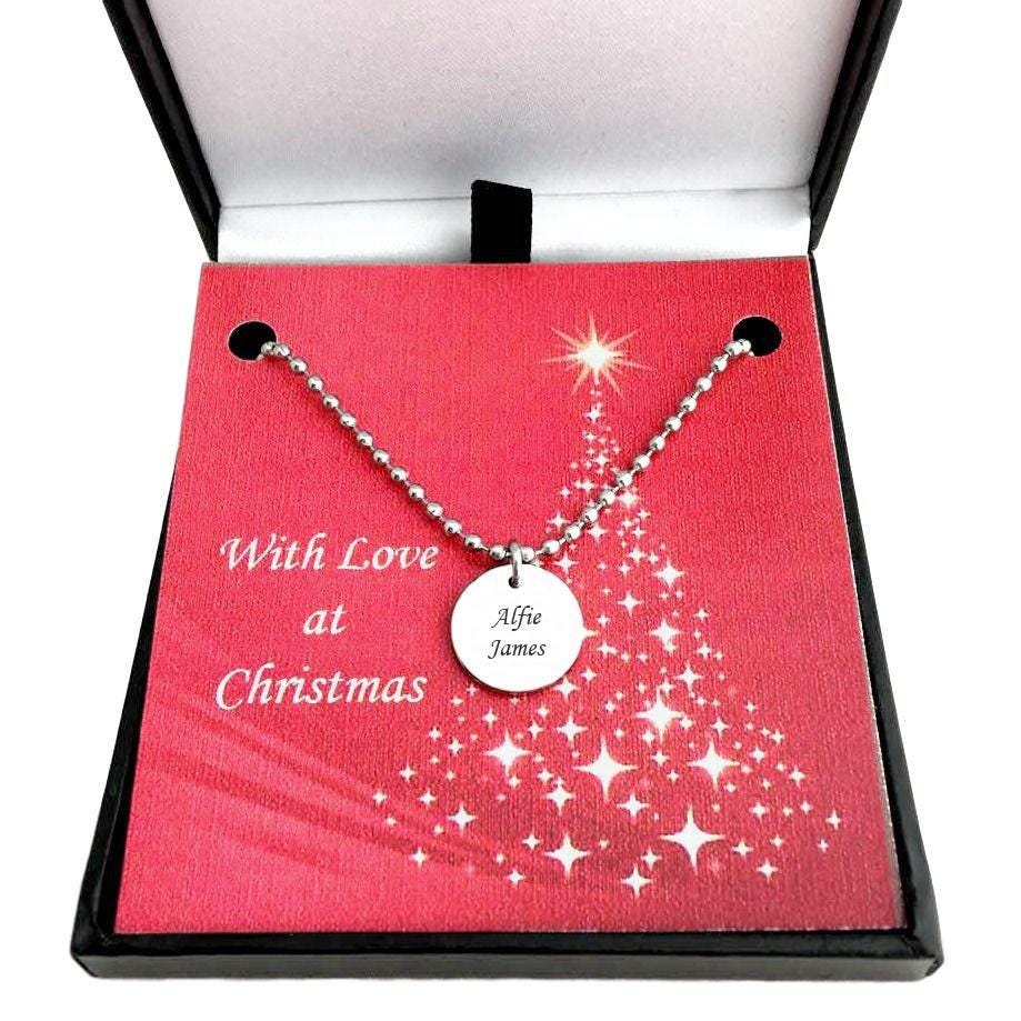 Personalisierte Halskette Mit Gravur Für Herren Oder Jungen in Weihnachtsgeschenkbox. Beliebige Auf Runden Anhänger Kugelkette von Jewels4girls
