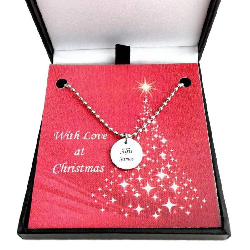Personalisierte Halskette Mit Gravur Für Herren Oder Jungen in Weihnachtsgeschenkbox. Beliebige Auf Runden Anhänger Kugelkette von Jewels4girls