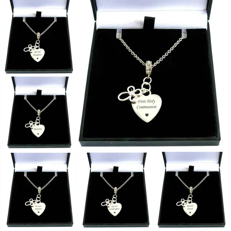 Personalisierte Kreuz Und Herz Halskette Mit Beliebiger Gravur Für Patenkind, Kommunion, Taufe, Schwester, Tochter, Enkelin Etc von Jewels4girls