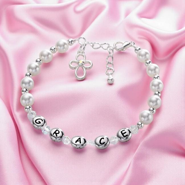 Personalisierte Mädchen Armband Mit Namen, Erste Heilige Kommunion Geschenk Für Ein Mädchen von Jewels4girls
