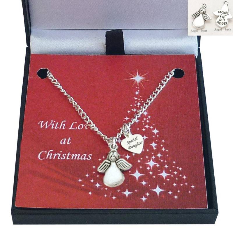 Personalisierte Mädchen-Weihnachtskette Mit Engel-Anhänger Und Auswahl Eines Gravierten Sterlingsilber-Anhängers von Jewels4girls