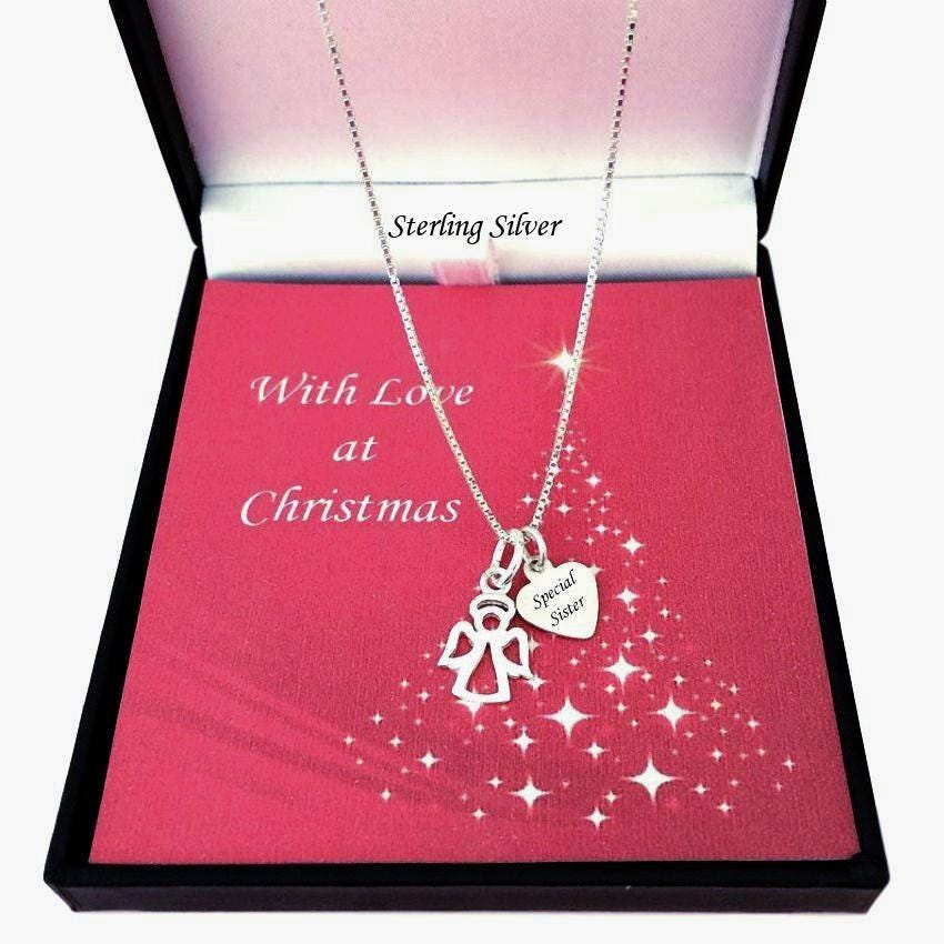 Personalisierte Silber Engel Halskette Mit Graviertem Anhänger Für Weihnachtsgeschenk Tochter, Mama, Freundin, Tante, Schwester, Nichte von Jewels4girls