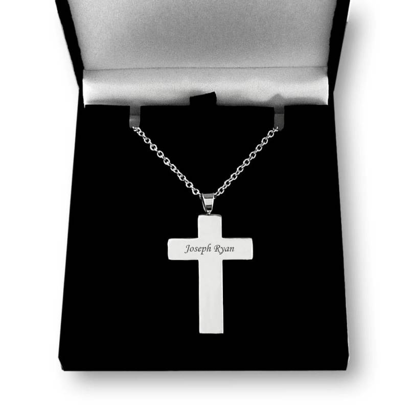 Personalisierte Silber Stahl Kreuz Halskette. Geschenk Für Einen Mann Oder Jungen, Erste Heilige Kommunion, Taufe Konfirmationstag von Jewels4girls
