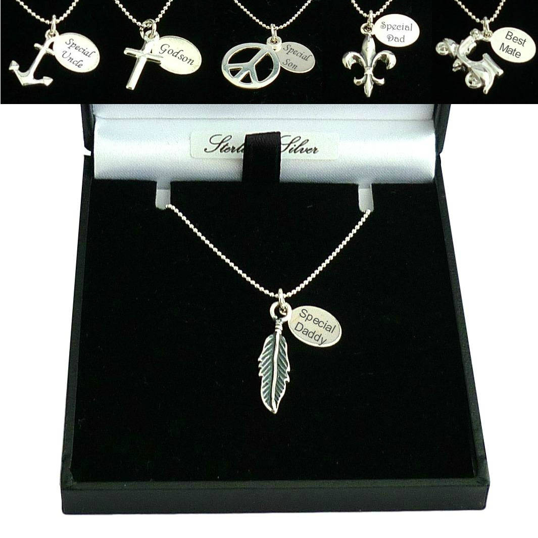 Personalisierte Sterling Silber Halskette Für Männer & Frauen. Wahl Anhänger, Feder, Anker, Roller, Peace Symbol, Fleur De Lis, Kreuz von Jewels4girls