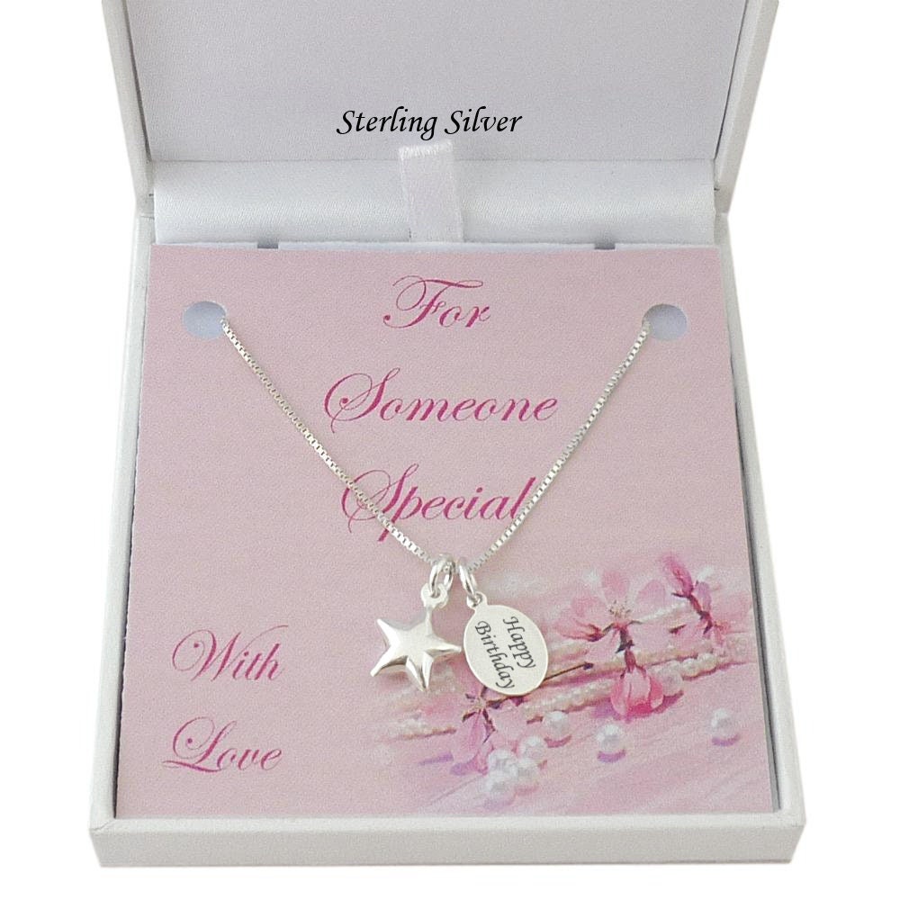 Personalisierte Sterling Silber Stern Halskette Mit Gravur in Einer Geschenk-Box Für Eine Spezielle Tochter, Schwester, Mutter, Kindermädchen von Jewels4girls