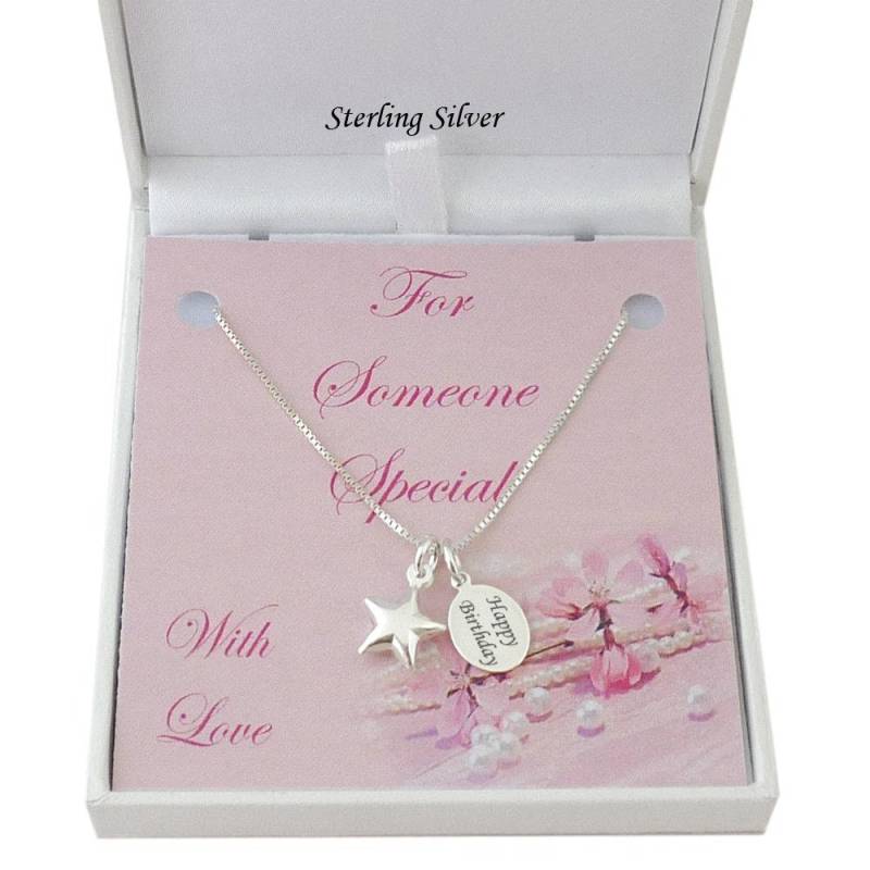 Personalisierte Sterling Silber Stern Halskette Mit Gravur in Einer Geschenk-Box Für Eine Spezielle Tochter, Schwester, Mutter, Kindermädchen von Jewels4girls