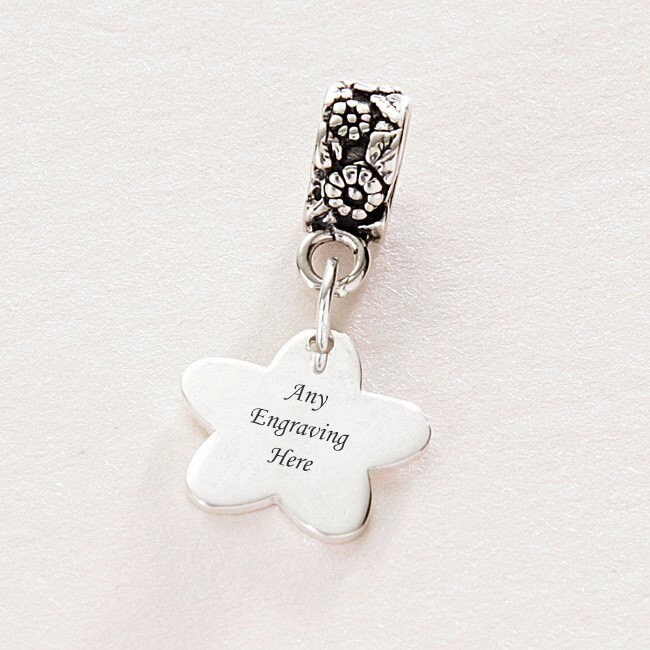 Personalisierter Blumen Charm, Jede Gravur, 925 Sterling Silber. Passend Für Schlangenkette Armbänder von Jewels4girls