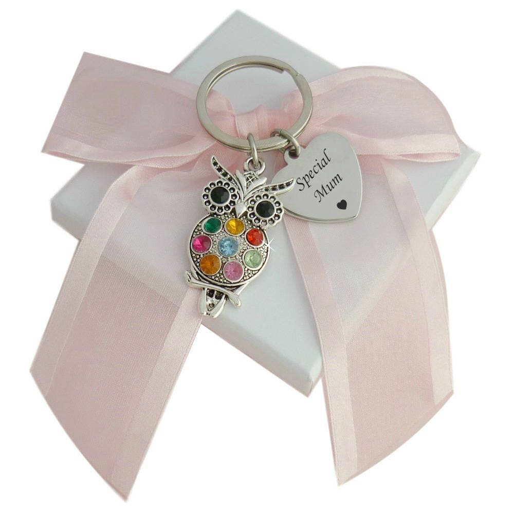 Personalisierter Eulen-Schlüsselanhänger Mit Kostenloser Gravur Und Geschenkbox. Wunderschöne, Bunte Eule Als Schlüsselanhänger von Jewels4girls