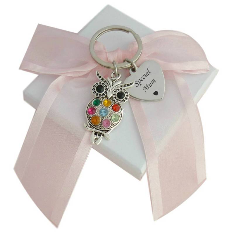 Personalisierter Eulen-Schlüsselanhänger Mit Kostenloser Gravur Und Geschenkbox. Wunderschöne, Bunte Eule Als Schlüsselanhänger Personalisierter Eulen-Schlüsselanhänger Mit Kostenloser Gravur Und Geschenkbox. Wunderschöne, Bunte Eule Als Schlüsselanhänger von Jewels4girls