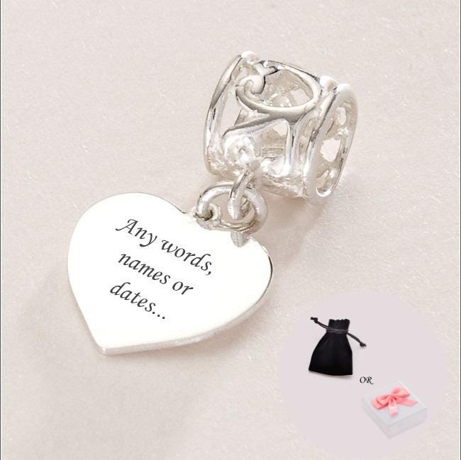 Personalisierter Herz Anhänger, Beliebige Gravur, 925 Sterling Silber. Passend Für Armbänder von Jewels4girls