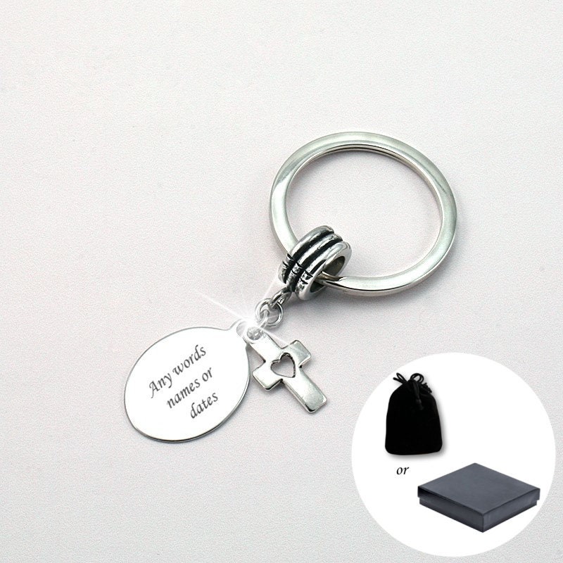 Personalisierter Kreuz Schlüsselanhänger Mit Kostenloser Gravur. Christliches Geschenk. Religiöses Schlüsselanhänger. Herz von Jewels4girls