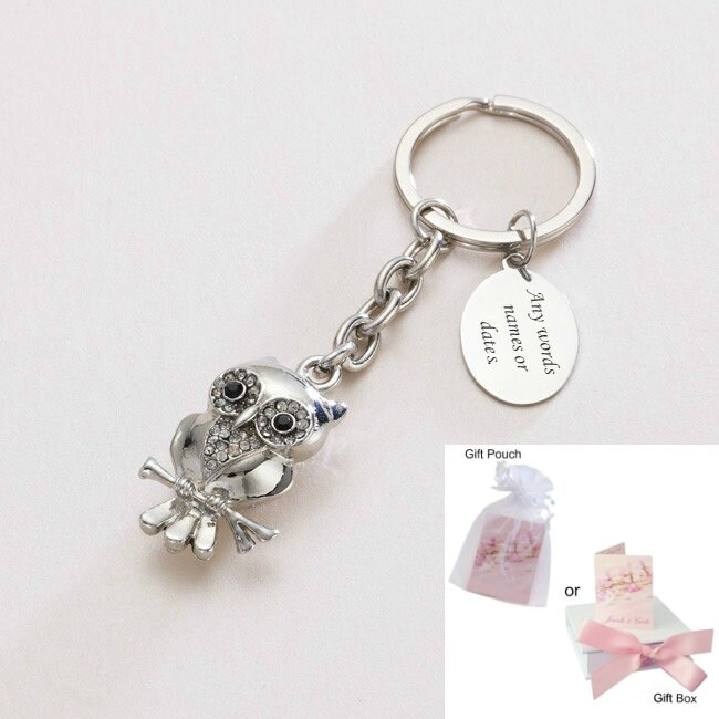 Personalisierter Schlüsselanhänger Mit Eule, Silber Eule Kostenloser Gravur Auf Oval von Jewels4girls