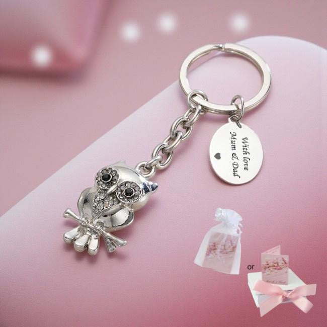 Personalisierter Schlüsselanhänger Mit Eule, Silber Eule Kostenloser Gravur Auf Oval von Jewels4girls