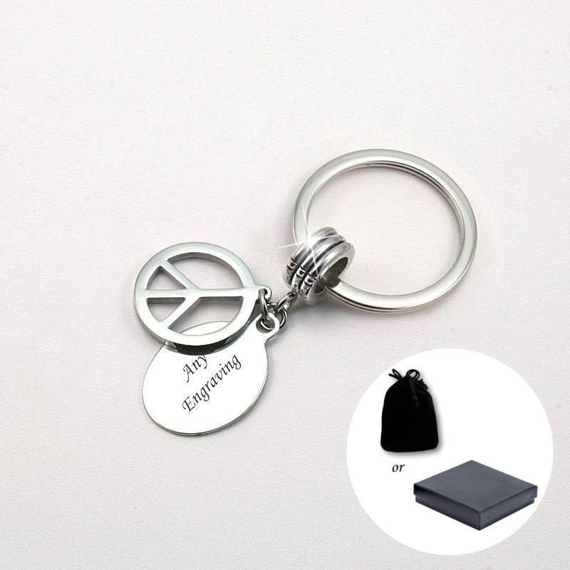 Personalisierter Schlüsselanhänger Mit Gravur Und Peace Zeichen Anhänger. Edelstahl. Hervorragende Qualität von Jewels4girls