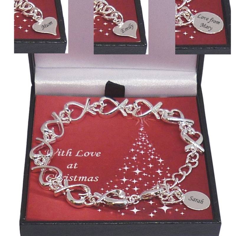 Personalisiertes Armband Für Weihnachten Mädchen & Frauen Mit Gravur Silber Anhänger. Herzkette. Geschenk Der Liebe von Jewels4girls