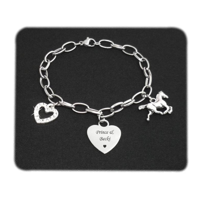Personalisiertes Armband Mit Gravur Herz Und Pferd Für Mädchen Oder Frauen. Geschenk Pferdeliebhaber, Pferdeliebhaber. Beliebige Gravur von Jewels4girls