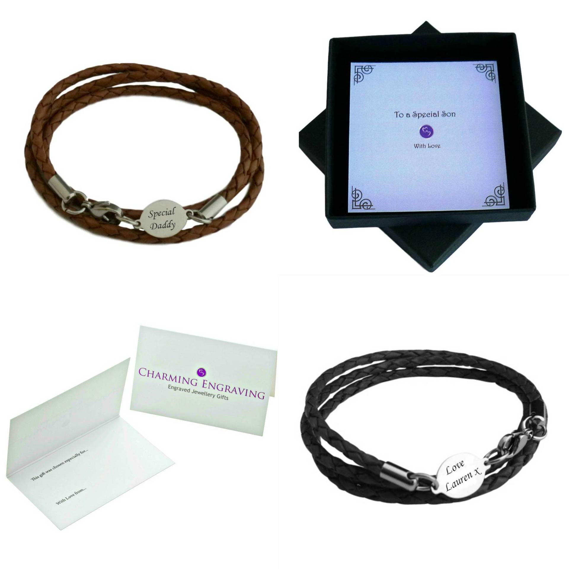 Personalisiertes Lederarmband Für Mann Oder Junge Geschenkbox Papa, Sohn, Onkel, Bruder, Neffe, Ehemann, Patenkind, Verlobter, Trauzeuge Usw von Jewels4girls