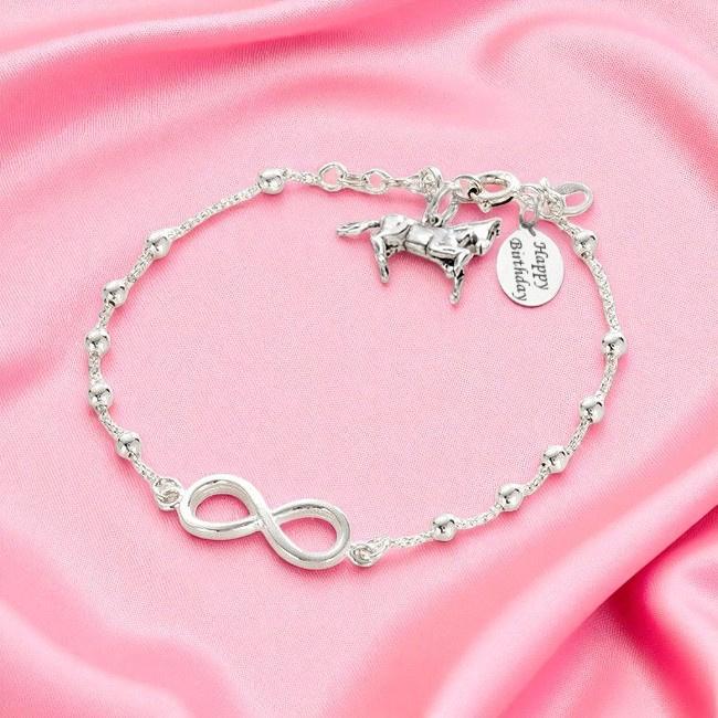 Personalisiertes Massives 925 Sterlingsilber-Armband Mit Pferdeanhänger, Gravur, Silberperlen Und Infinity-Link Für Damen Mädchen von Jewels4girls