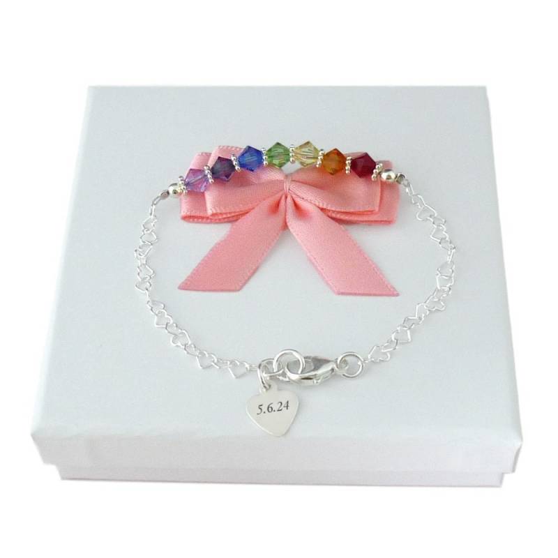 Regenbogen Armband Mit Zarter Sterling Silber Herzkette & Gravur Auf Einem Herz Anhänger, Beileid Geschenk, Gedenkarmband Oder Lgbtq von Jewels4girls