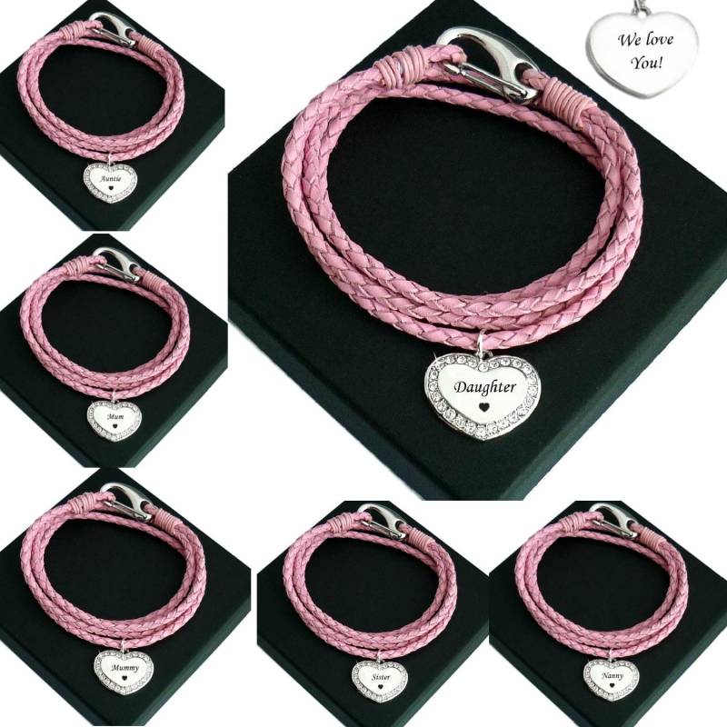 Rosa Leder Wickelarmband. Hohe Qualität. Kann Personalisiert Werden Beliebige Gravur. Größen Für Frauen Und Mädchen, Mutter, Tochter, Mama, Schwester von Jewels4girls