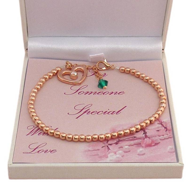 Rose Gold Armband Mit Geburtsstein Auf Wahl Der Karte Für Brautjungfer, Trauzeugin Oder Blumenmädchen von Jewels4girls