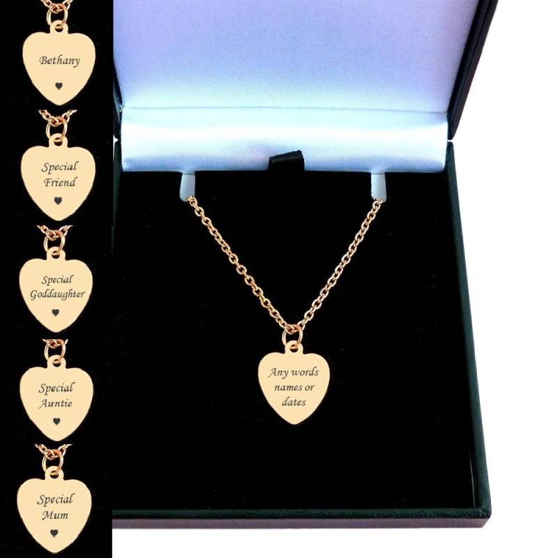 Rosegold Halskette Mit Personalisierter Gravur Auf Herzanhänger. Kostenlose Gravur, Beliebige Wörter, Daten Usw von Jewels4girls