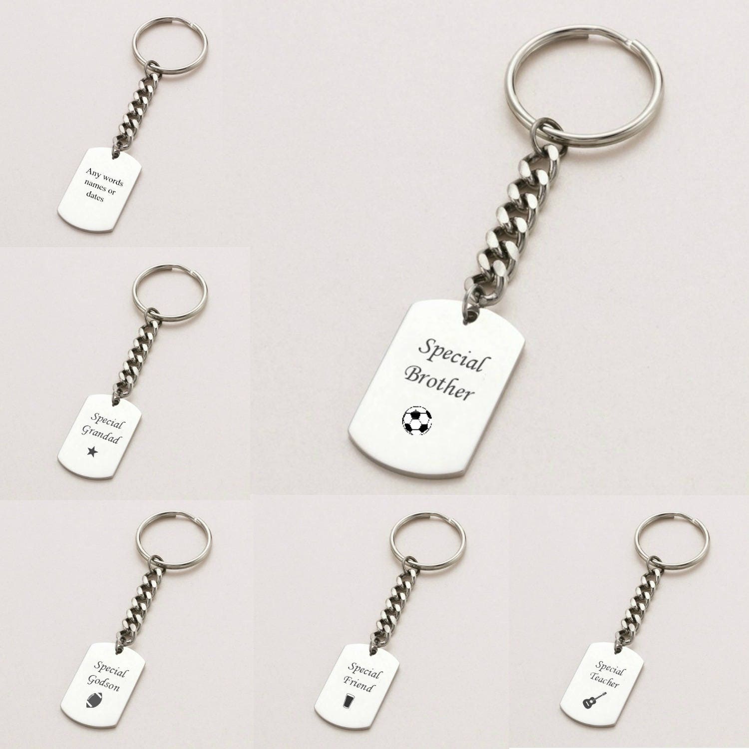 Schlüsselanhänger Mit Namen, Symbolen, Wörtern Und Symbolen Eines Hundes, Gitarre, Pfotenabdruck, Pintglas, Violinschlüssel, Rugbyball, Fußball von Jewels4girls